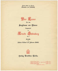 [Op. 2, no. 3]. Vier Lieder für eine Singstimme und Klavier... Op. 2 [No. 3: Erhebung] Gedichte von Richard Dehmel und Johannes Schlaf... Meinem Lehrer und Freunde Alexander von Zemlinsky