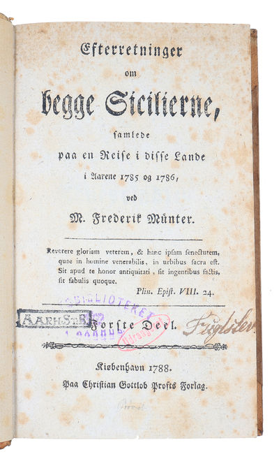 Efterretninger om begge Sicilierne, samlede paa en Reise i disse Lande i Aarene 1785 og 1786. 1.-2. Deel (alt). 2 vols. (photo 2)