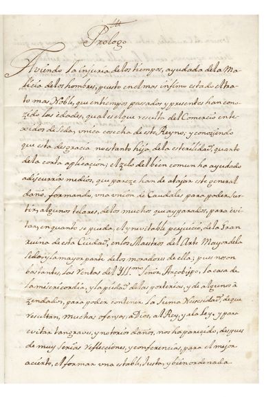Mid-18th-century Spanish manuscript regarding the establishment of a “Union de Caudales,” to support a local silk factory in Valencia