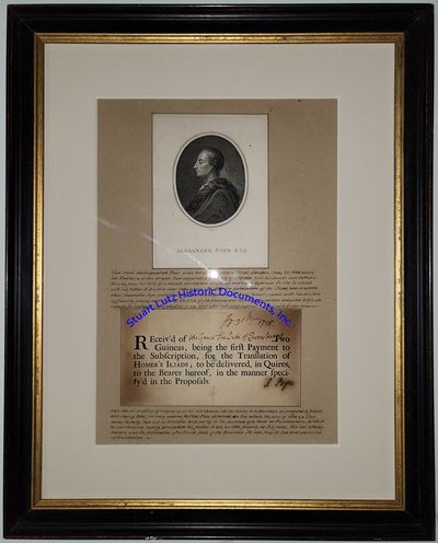 An Alexander Pope Signed Receipt For A Subscription To His Six-Part Iliad Translation