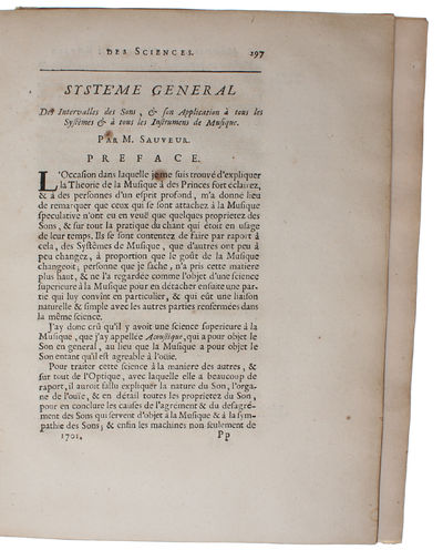 Systeme général des Intervalles des Sons, & son Application à tous les Systèmes & à tous les Instrumens de Musique. Par M. Sauveur. - [ THE SCIENTIFIC FOUNDATION OF HARMONICS - COINING THE TERM "ACOUSTICS"] (photo 2)