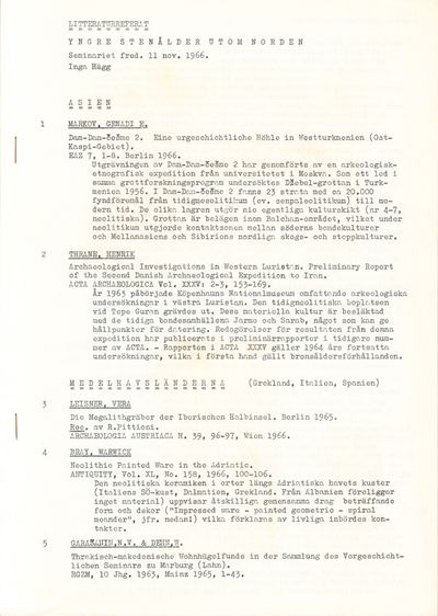Litteraturreferat. Yngre stenålder utom Norden.