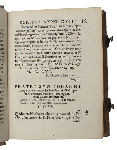 Epistolarum, Tomus primus, continens scripta viri Dei, ab anno millesimo quingentesimo septimo, usque ad annum vicesimum secundum. - [FIRST PRINTING OF LUTHER'S LETTERS] (photo 8)
