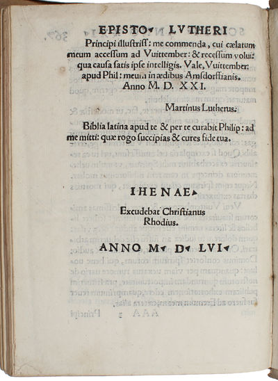 Epistolarum, Tomus primus, continens scripta viri Dei, ab anno millesimo quingentesimo septimo, usque ad annum vicesimum secundum. - [FIRST PRINTING OF LUTHER'S LETTERS] (photo 10)
