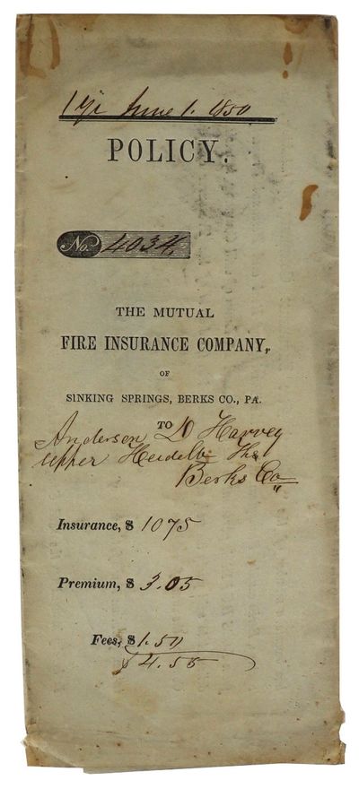 Fire Insurance Policy of Anderson D. Harvey with the Mutual Fire Insurance Company