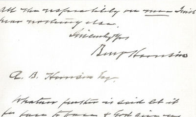 13/12/1895. Benjamin Harrison He also invokes the final wishes of his departed first wife in counsel...