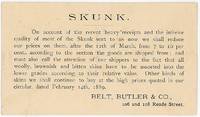 Notice from Fur Manufacturer regarding receipt of Inferior Skunk Pelts and Pending Price Reduction