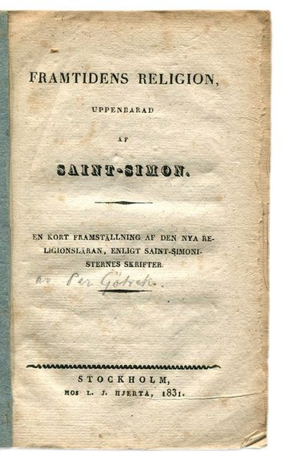 Framtidens religion, uppenbarad af Saint-Simon.…