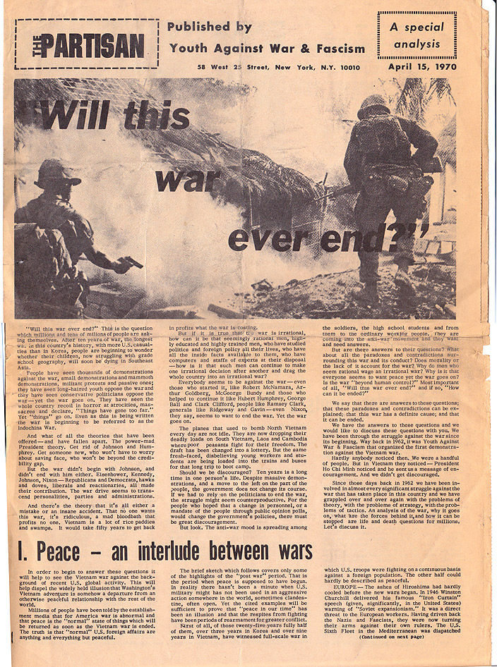 Partisan Newspaper By YOUTH AGAINST WAR AND FASCISM 4 15 70