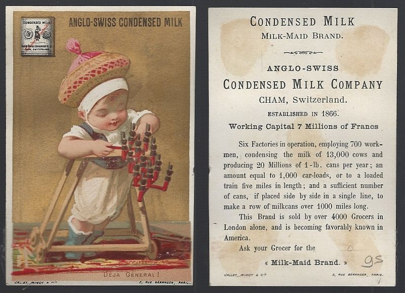 VICTORIAN TRADE CARD FOR ANGLO-SWISS CONDENSED MILK WITH DEJA GENERAL