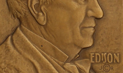 A Plaque Dedicated to Thomas Edison on the 50th Anniversary of the Invention of the Light Bulb, Presented by the Edison Pioneers to the Edison Family