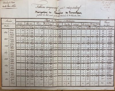 Signed manuscript report and chart from Hersant, Consul de France a San Luis Potosí and Tampico, to Comte de Rigny, Minister of the Navy