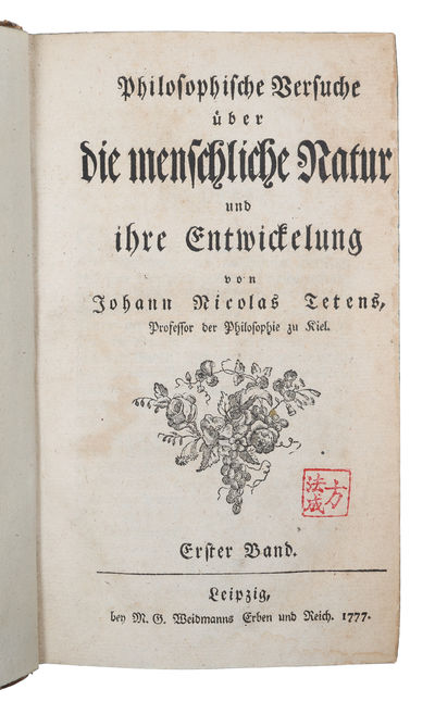 Philosophische Versuche über die menschliche Natur und ihre Entwickelung. 2 vols. (i.e. English: "Philosophical Essays on Human Nature and Its Development"). - [INSPIRING KANT TO DEVELOP HIS A PRIORI THEORY] (photo 2)