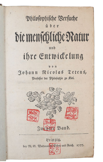 Philosophische Versuche über die menschliche Natur und ihre Entwickelung. 2 vols. (i.e. English: "Philosophical Essays on Human Nature and Its Development"). - [INSPIRING KANT TO DEVELOP HIS A PRIORI THEORY] (photo 3)
