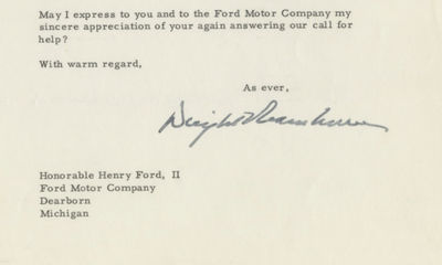 The First Major Cuban Refugee Program: With Just Four Days Left in Office, President Dwight D. Eisenhower Thanks Henry Ford II for Lending Senior Ford Motor Company Personnel to Establish and Run the Cuban Refugee Emergency Center, and “making its work a success.”