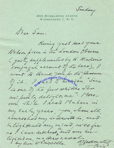 Supreme Court Justice Frankfurter Writes To Naval Historian Samuel Eliot Morison, Praising His Works: Sam Is One Of The Few Writers Who Uniformly Delights Me