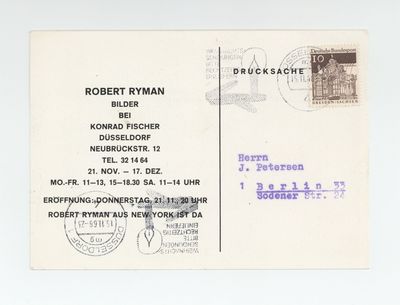 Exhibition postcard: Robert Ryman: Bilder (21 November-17 December [1968])