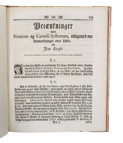 Betænkninger over Neutons og Cartesii Systemata, tilligemed nye Anmærkninger over Lyset. (photo 2)