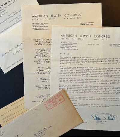 Dense, Timely 1937 Letter Warning of the Troubling Winds Coming from Europe AND America (With Accompanying American Jewish Congress Ephemera)