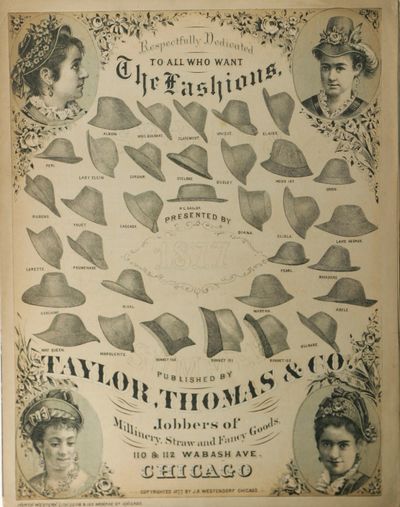 Respectfully Dedicated to All Who Want The Fashions. [Lithographic Advertisement for Women’s Hats Accompanying Sheet Music for J.B. Westendorf’s Come One, Come All, or, A Plea from your Milliner.]