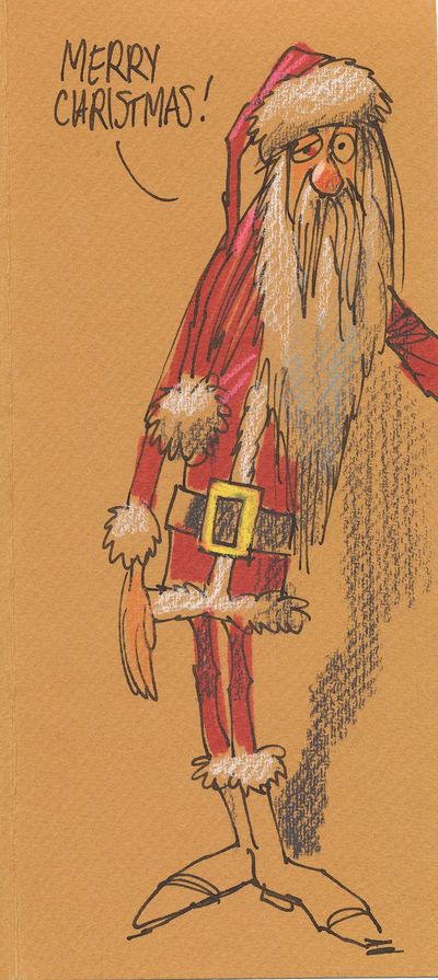 Original Comical Drawing of Santa Claus, Signed