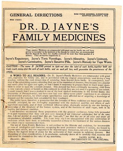 General Directions for using Dr. Jayne's Family Medicines