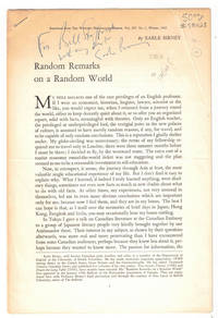 Random Remarks on a Random World (Reprinted from The Western Humanities Review, Vol. XV, No. 1, Winter, 1961)