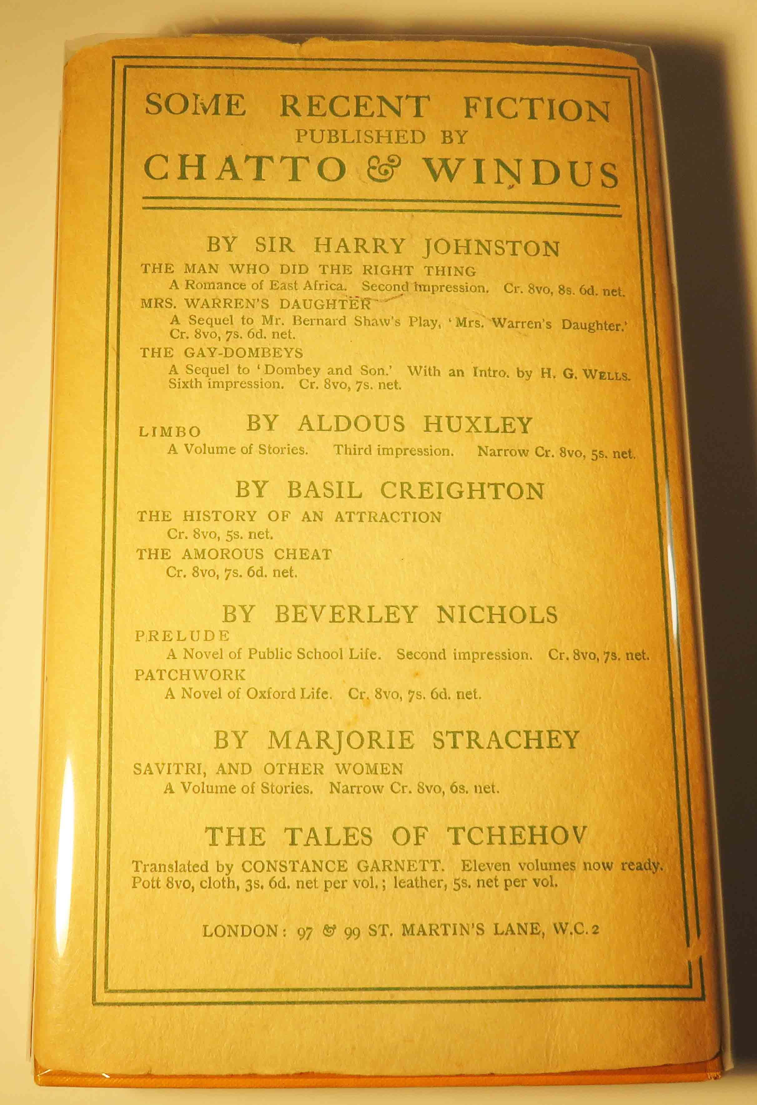 Crome Yellow by Aldous HUXLEY First Edition 1921 from Yesterday's Gallery, ABAA (SKU 37736)