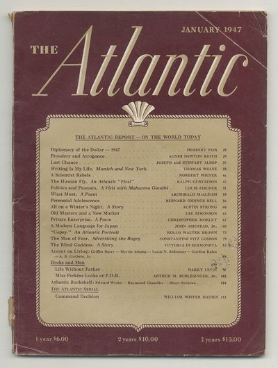 Concord, New Hampshire: Atlantic Monthly, 1947. Softcover. Very Good. Magazine. Quarto. Perfectbound...