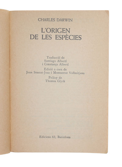 L'Origen de les espècies. - [FIRST CATALAN TRANSLATION OF 'ORIGIN OF SPECIES'] (photo 2)
