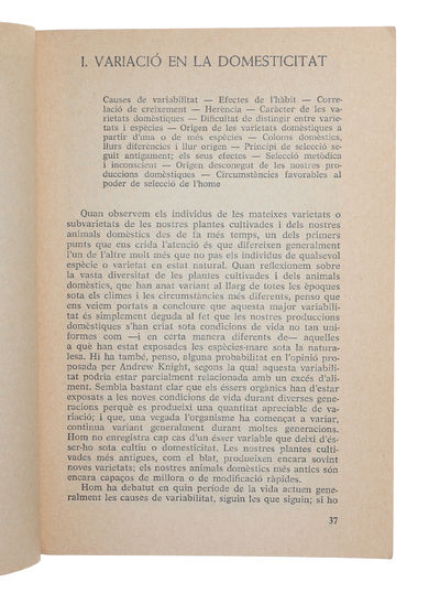 L'Origen de les espècies. - [FIRST CATALAN TRANSLATION OF 'ORIGIN OF SPECIES'] (photo 3)