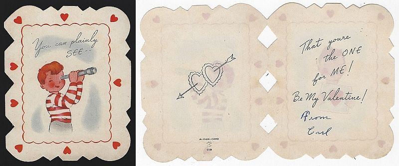 Valentine - Vintage Valentine Card Boy with Telescope