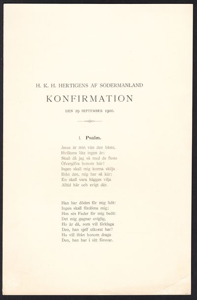 H.K.H. hertigens af Södermanland konfirmation den…
