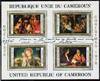 Three items: Signed block of 4 postage stamps of the Republic of Cameroon, Christmas collection, 8vo, Christmas 1976. Signed print, 4to, n.p., n.d.; Signed Post Card Reproduction, 8vo, n.p.,n.d.