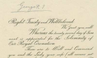 An Invitation to the Coronation of King George V, Signed by Him