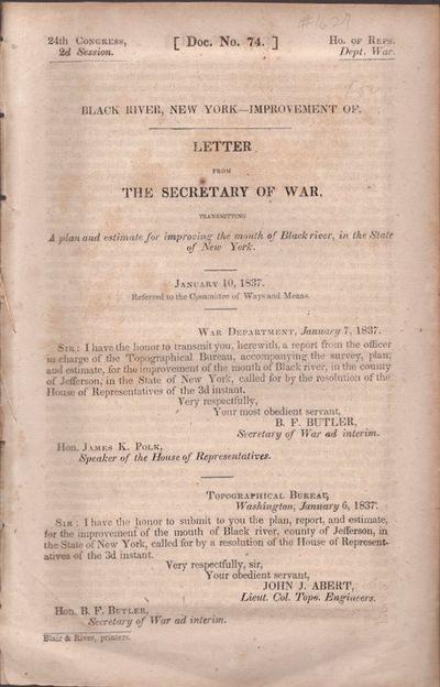 Washington DC: Blair & Rives, 1837. Wraps. Good. Disbound document. 6 pages, blank. Folding map meas...