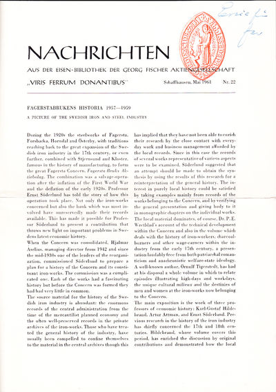 Fagerstabrukens historia 1957-1959. A picture of…