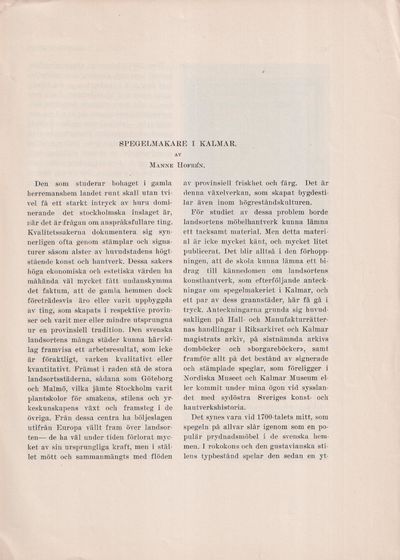 Spegelmakare i Kalmar [= rubrik].