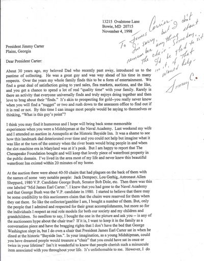 , 1998. Letter. Wrinkling to the right margin including Carter's writing but with no detrimental eff...