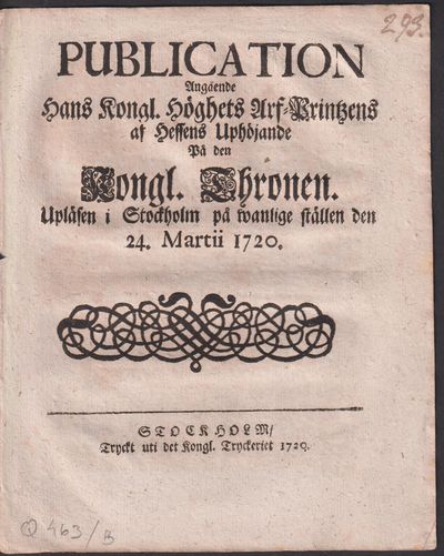 Publication angående hans kongl. höghets…