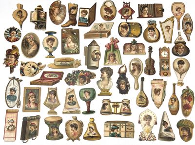 Cigarette Beauties: Set of Fifty Two (52) Novelty Die-cut Victorian Scraps Advertising Kinney Tobacco Company
