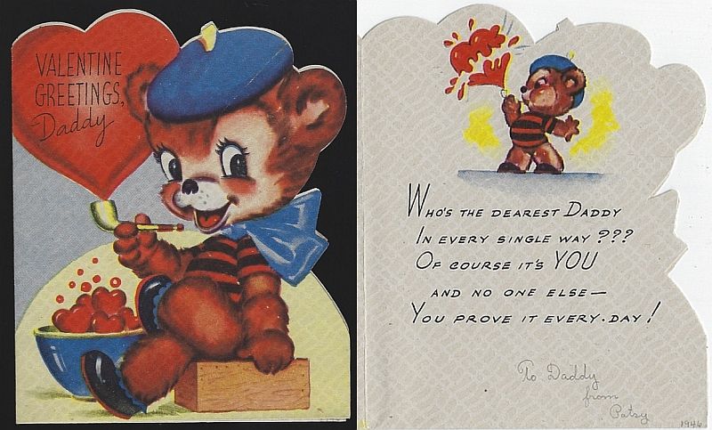 Valentine - Vintage Valentine Greetings Daddy Card with Bear