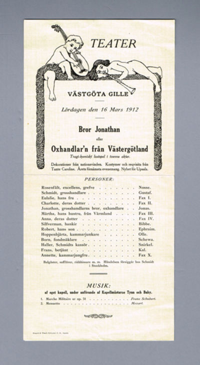 Västgöta Gille. Lördagen den 16 mars 1912. Bror…