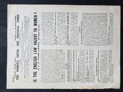 Is the English Law Unjust To Women?" 1912- No copies in Institutions as per OCLC Worldcat