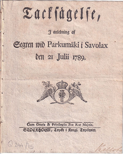 Tacksägelse, i anledning af segren wid Parkumäki…