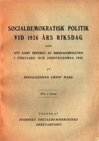 Socialdemokratisk politik vid 1926 års riksdag…