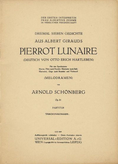 [Op. 21]. Dreimal sieben Gedichte aus Albert Girauds Pierrot Lunaire [Study score]