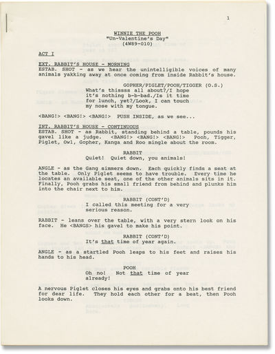 The New Adventures of Winnie the Pooh: Un-Valentine's Day (Original screenplay and two Treatment scripts for the 1989 television episode)