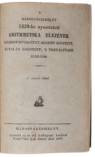 A’ Marosvasarhelyt 1829-be nyomtatott…