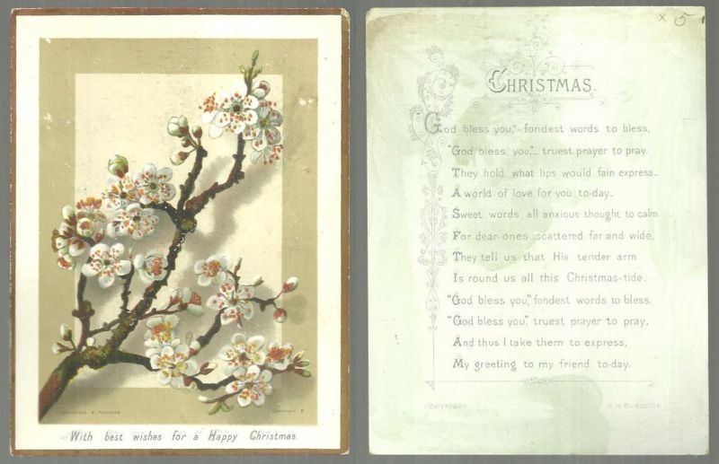 Christmas - Victorian Hildesheimer and Faulkner Christmas Card with Apple Blossoms and Burnside Poem